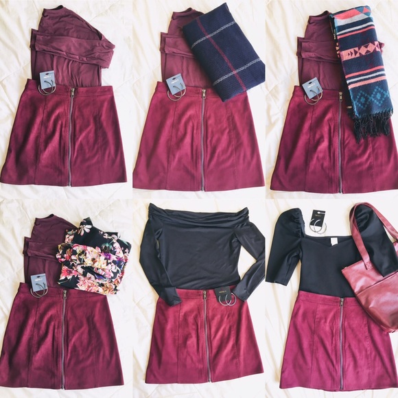 2/$12! F21 Maroon Suede Like Skirt Zipper Front - Picture 10 of 14